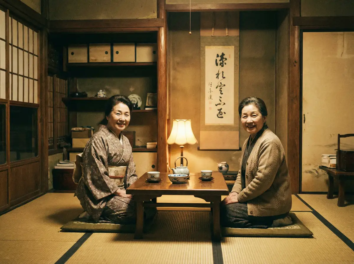 两位优雅的 上游棋牌网址 在日式茶室中品茶交谈